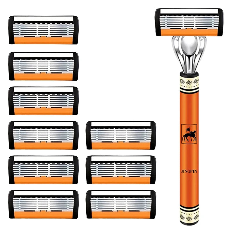 6-Layers Safety Razor Set High Quality Men Razor Sharp Stainless Steel Shaving Changeable Shaver Head Blade 