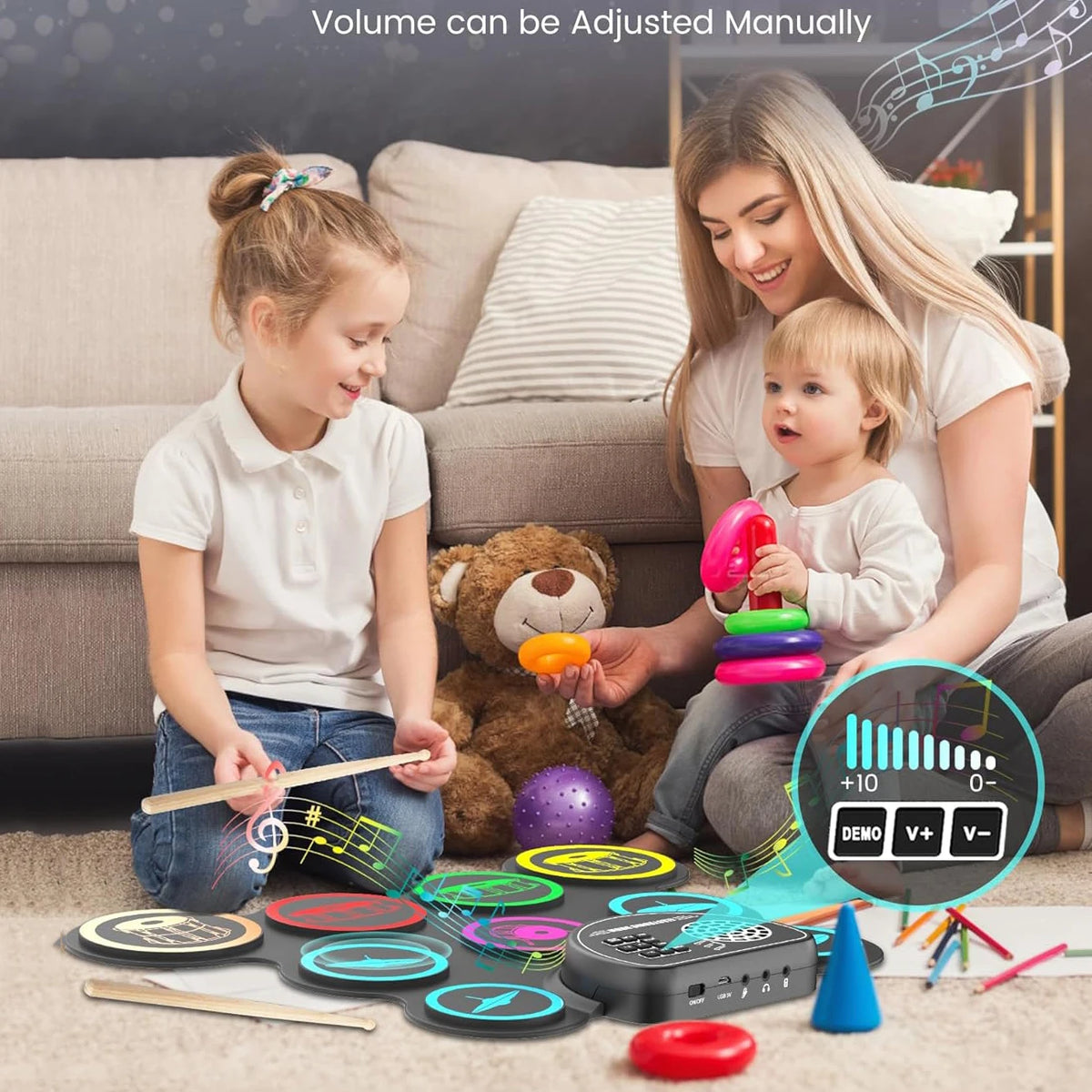 Electronic Drum Set, 9-Drum Practice Pad with Headphone Jack, Roll-up Drum Kit Machine with Speaker Drum Pedals,