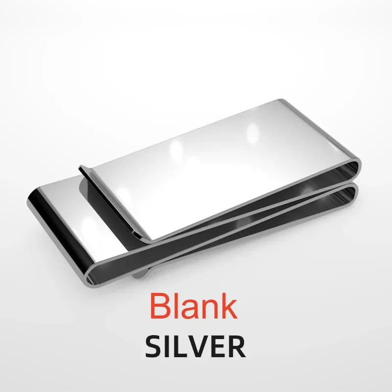 Custom Lettering Stainless Steel Unisex Money Clip Double Sized Slim Portable Credit Card Money Holder