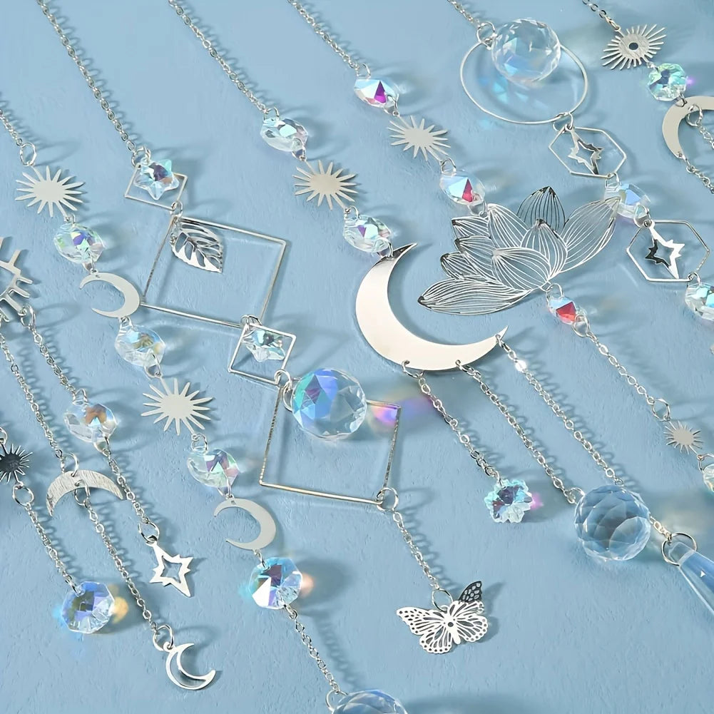 10 Pieces Lotus Colorful Crystal Suncatcher with Chain Pendant Ornaments Hanging Crystals Prism Rainbow Maker for Windows Indoor