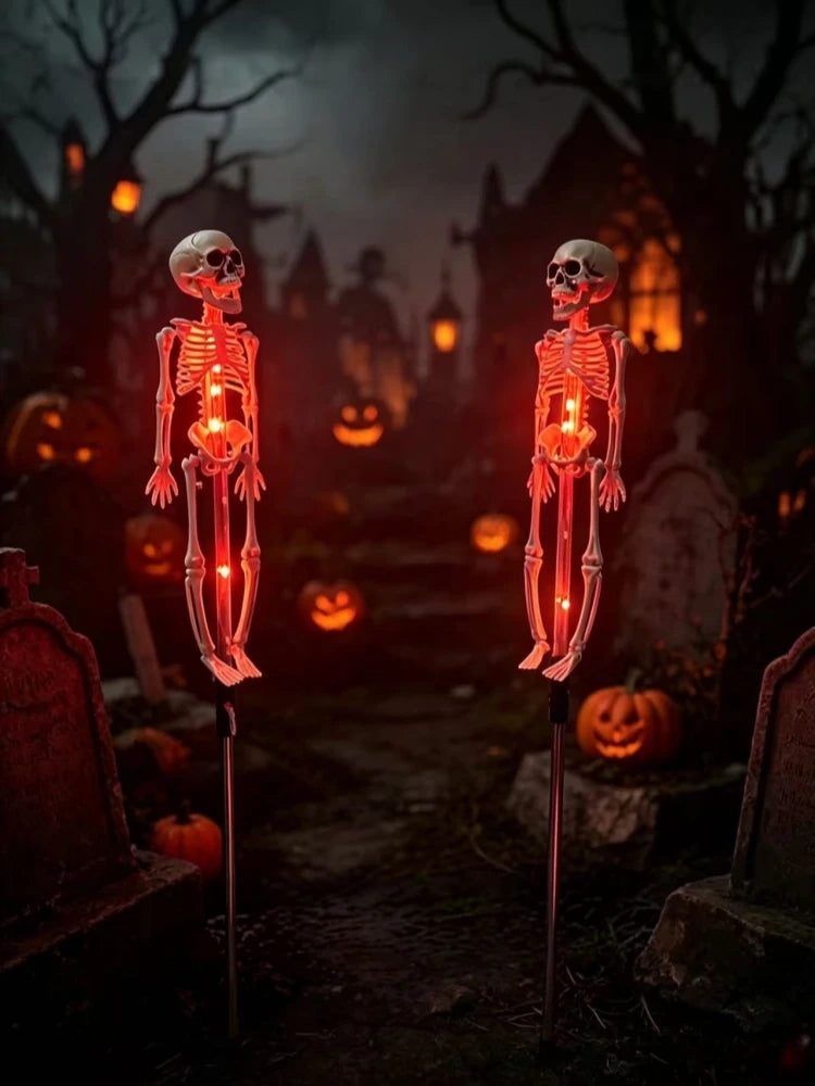 Halloween Decorations Outdoor Solar Garden Lights 2PC 3D Scary Bats Skeleton Waterproof Purple Orange LED Lights