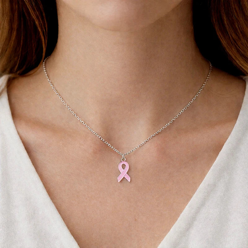 10PCS Lot Stainless Steel Chain with Yellow Pink Ribbon Hope Pendant Necklace Breast Cancer Awareness Jewelry