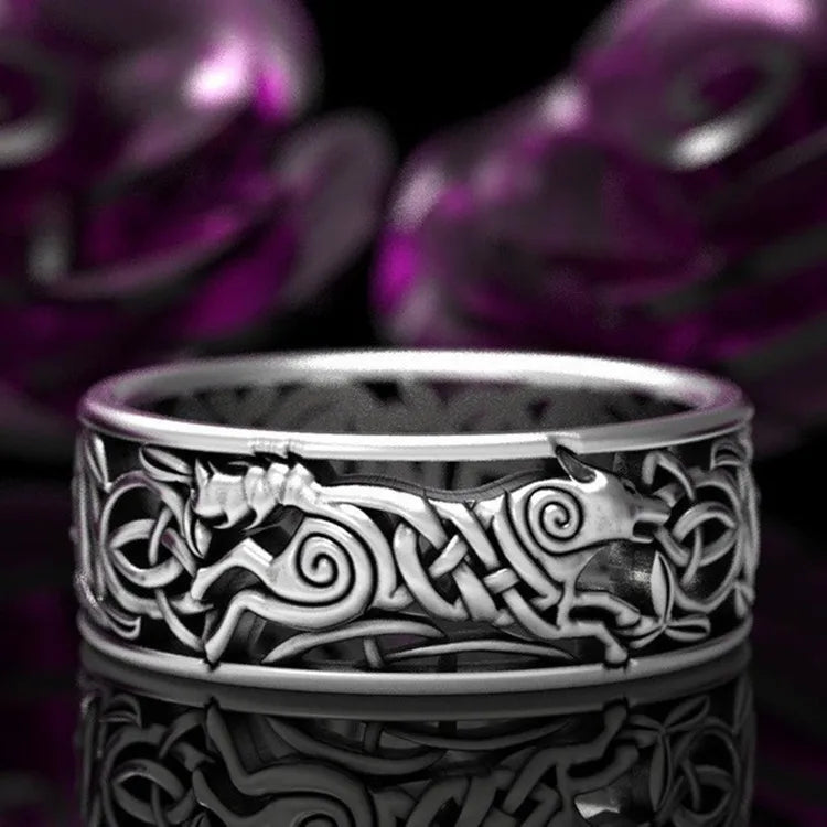 Huitan Viking Nordic Mythology Giant Wolf Men Ring Defense Totem Wolf Fashion