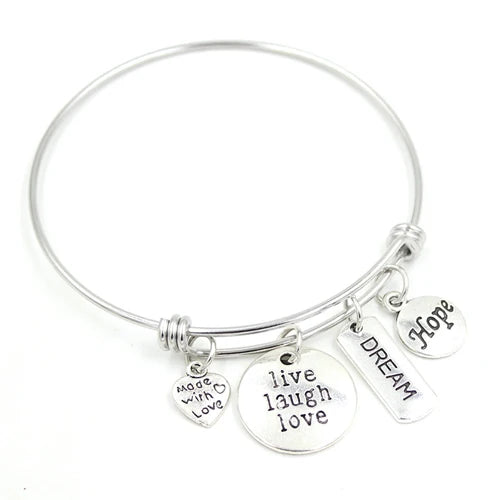 Inspiration Bracelet Stainless Steel Bangle Alloy never give up Hope Faith Believe Charm Bracelet Bangles For Women Gift Pulsera