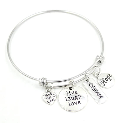 Inspiration Bracelet Stainless Steel Bangle Alloy never give up Hope Faith Believe Charm Bracelet Bangles For Women Gift Pulsera