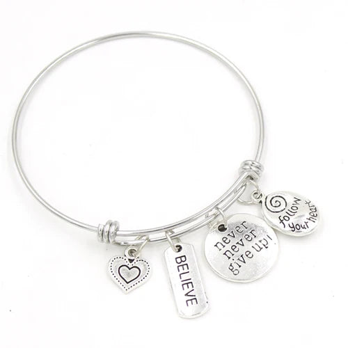 Inspiration Bracelet Stainless Steel Bangle Alloy never give up Hope Faith Believe Charm Bracelet Bangles For Women Gift Pulsera