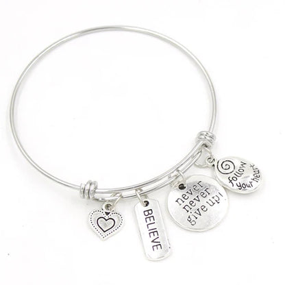 Inspiration Bracelet Stainless Steel Bangle Alloy never give up Hope Faith Believe Charm Bracelet Bangles For Women Gift Pulsera