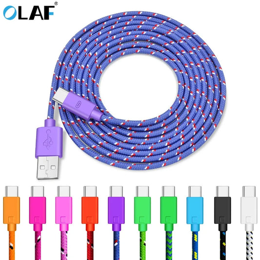 OLAF Nylon Braided USB Type C Cable 1M 2M 3M Data Sync Fast Charging USB C Cable