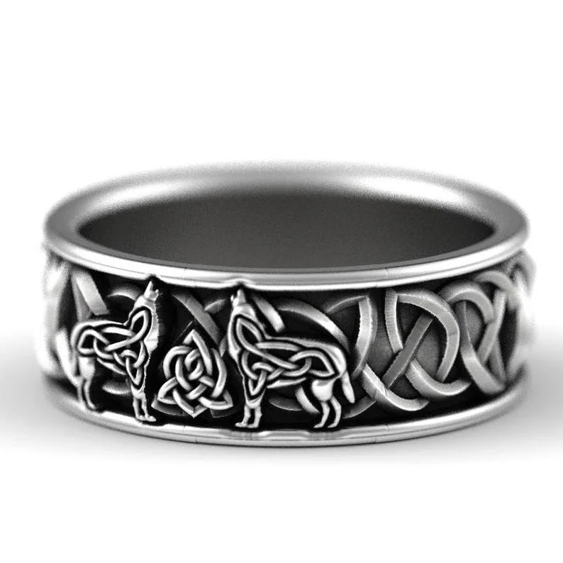Huitan Viking Nordic Mythology Giant Wolf Men Ring Defense Totem Wolf Fashion