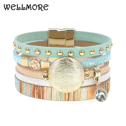 WELLMORE NEW model leather bracelets for women Zinc alloy metal