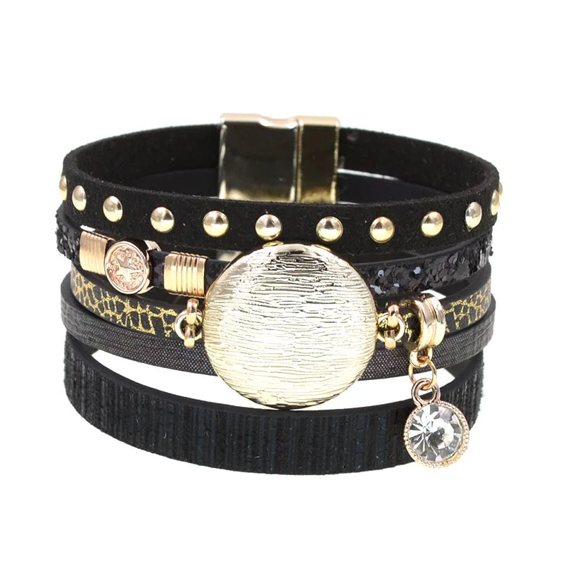 WELLMORE NEW model leather bracelets for women Zinc alloy metal