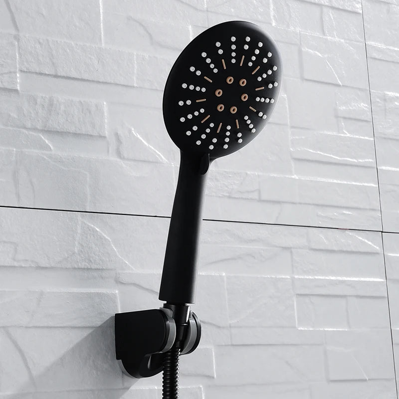 Free Shipping 3 Function Matte Black Hand Held Shower Head Wall Mounted Shower Set With Hose and Shower Holder