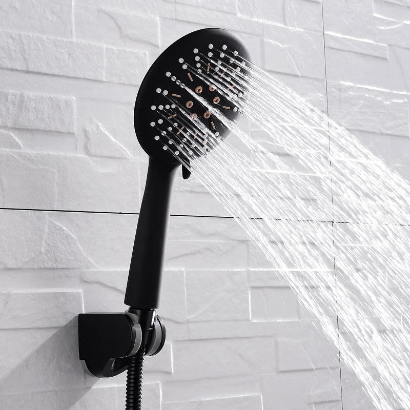 Free Shipping 3 Function Matte Black Hand Held Shower Head Wall Mounted Shower Set With Hose and Shower Holder