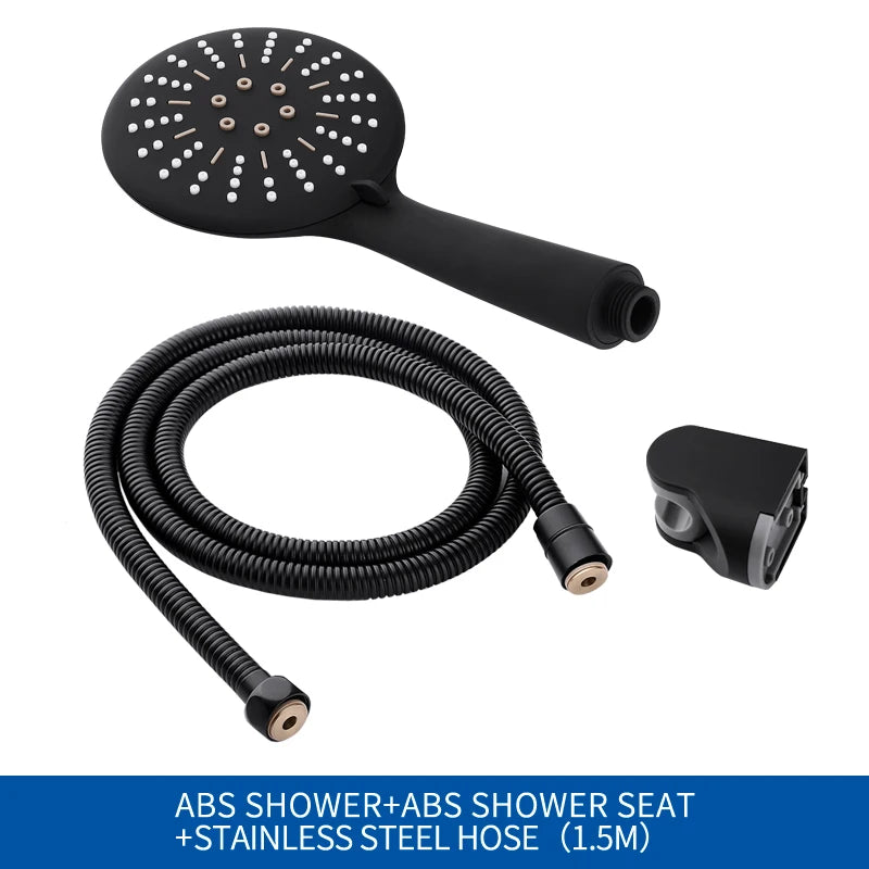 Free Shipping 3 Function Matte Black Hand Held Shower Head Wall Mounted Shower Set With Hose and Shower Holder