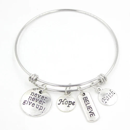 Inspiration Bracelet Stainless Steel Bangle Alloy never give up Hope Faith Believe Charm Bracelet Bangles For Women Gift Pulsera
