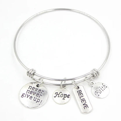 Inspiration Bracelet Stainless Steel Bangle Alloy never give up Hope Faith Believe Charm Bracelet Bangles For Women Gift Pulsera