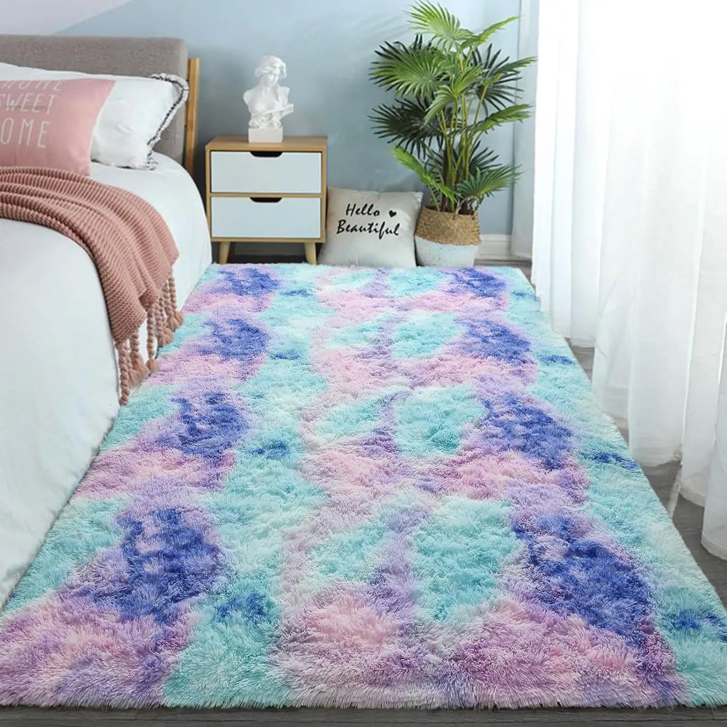 VIKAMA Tie-Dye Plush Carpet Living Room Decoration Soft Fluffy Home Mat 
Non-Slip Blanket