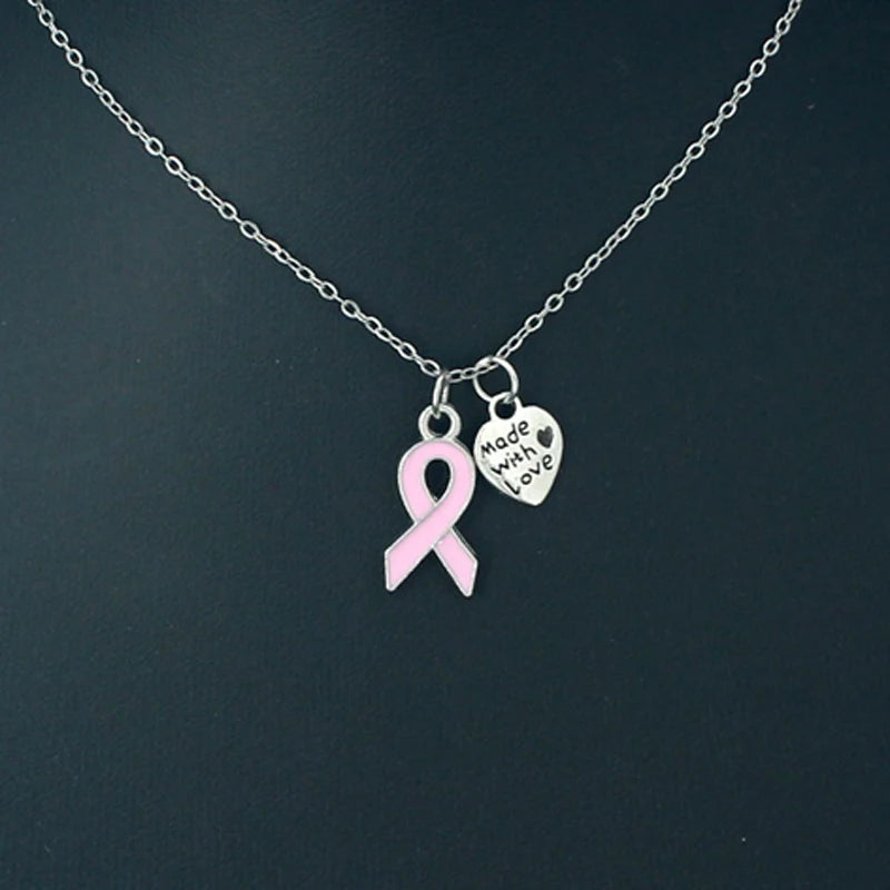 10PCS Lot Stainless Steel Chain with Yellow Pink Ribbon Hope Pendant Necklace Breast Cancer Awareness Jewelry