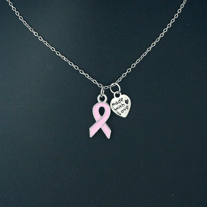 10PCS Lot Stainless Steel Chain with Yellow Pink Ribbon Hope Pendant Necklace Breast Cancer Awareness Jewelry
