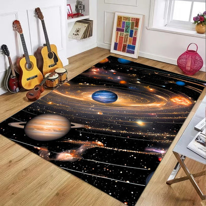 Solar System Rug Space Material Astronomy Theme Home Decor Carpet Planet Star Print Soft Non-slip Mat for Living Room Bedroom