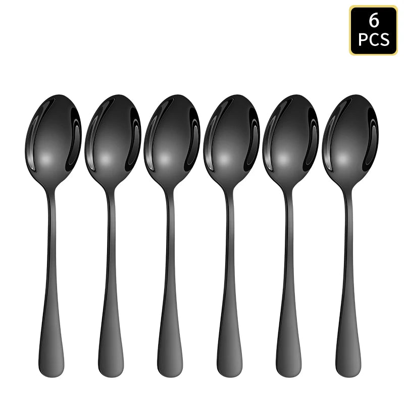 4/6/16/24pcs Black stainless steel cutlery 1010 round handle knife, fork and spoon cutlery set suitable for home and hotel
