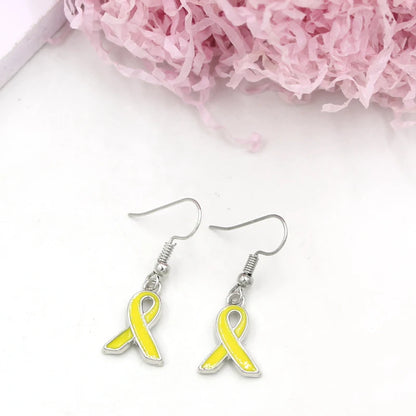 10PRS Lot Wholesale Simple Drop Earrings Endometriosis Yellow Pink Ribbon Breast Cancer Earring For Women Girl Awareness Jewelry