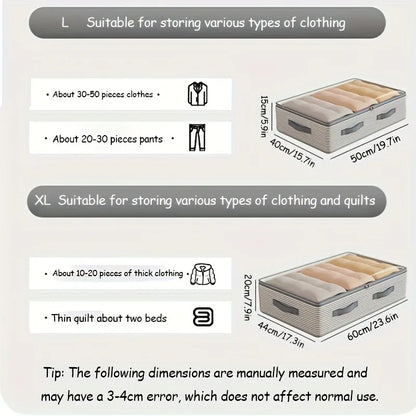 Large Capacity Clothes Storage Bag Heavy Duty Non-woven Organizer Box Clear Window for Comforters Blankets Bedding Under Bed