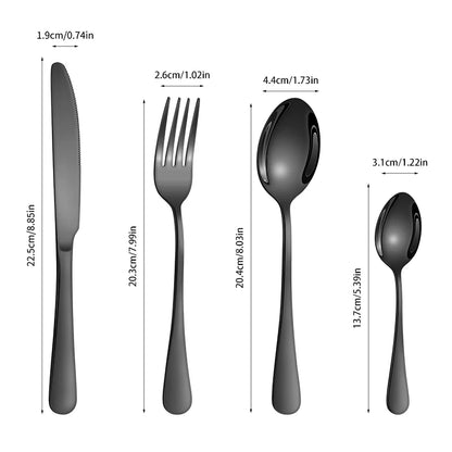 4/6/16/24pcs Black stainless steel cutlery 1010 round handle knife, fork and spoon cutlery set suitable for home and hotel