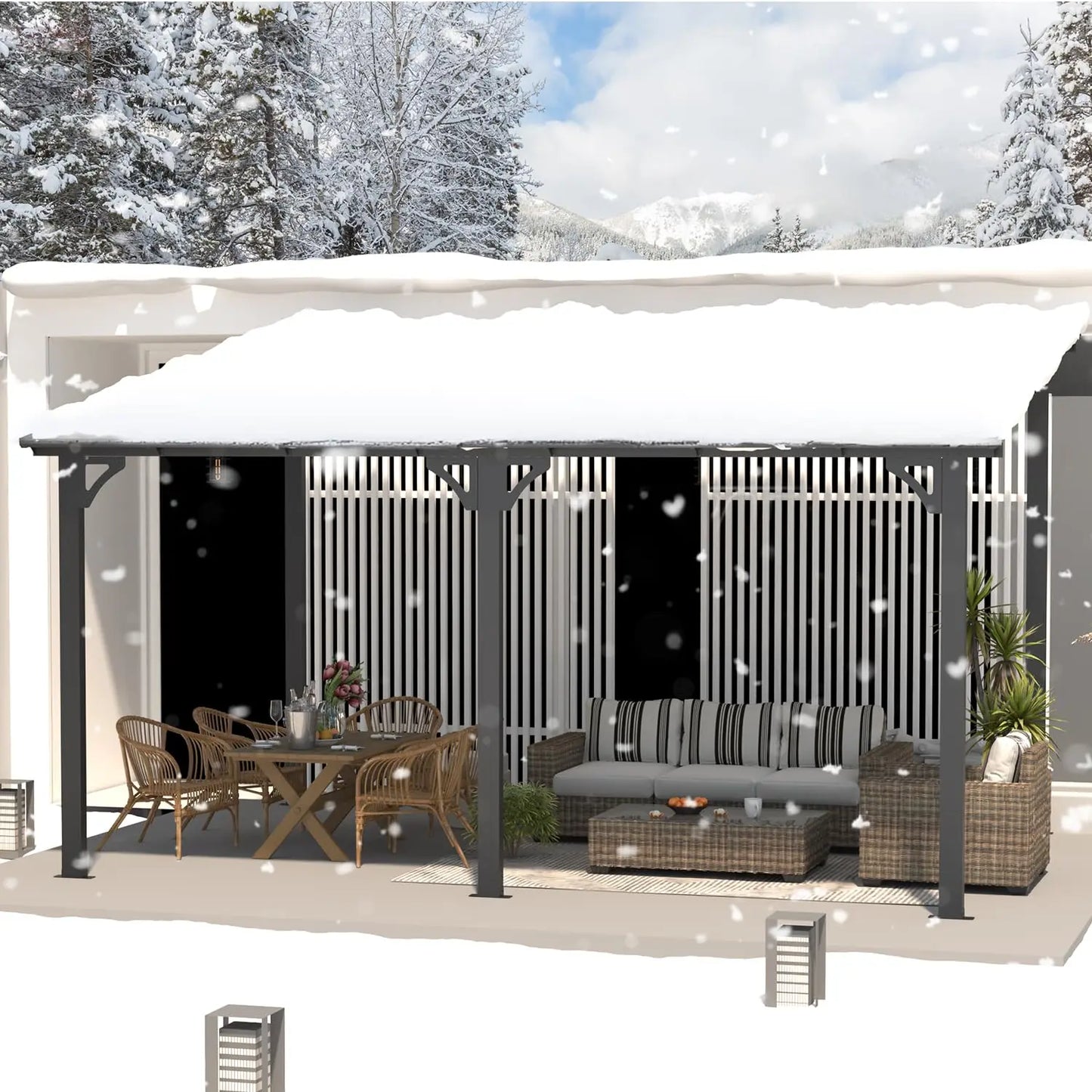 14' x 10' Gazebo for Patio, Hard Top Lean to Gazebo Pergola with Roof (140 Sq.Ft Shaded), Large Wall-Mounted Heavy, Customized