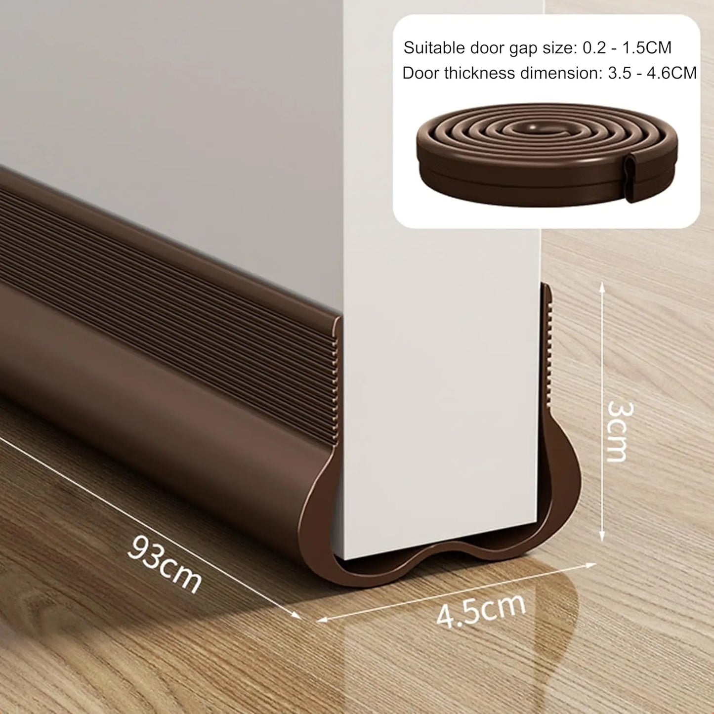 1 Pcs Door Draft Stopper, 93cm Long PVC with Double Chambers, Soundproof & Weather Seal for Gaps 0.2-1.5cm, 4 Colors