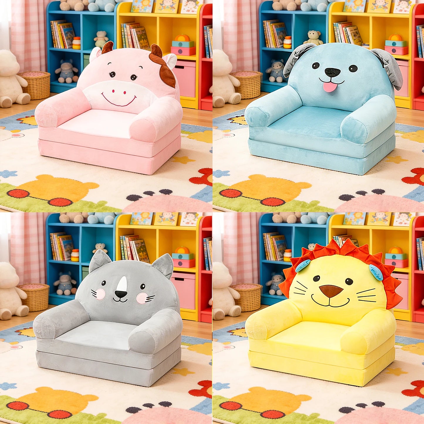Foldable Kids Sofa Baby Seat Chair Foam Filled for Reading Relaxing Nursery Bedroom