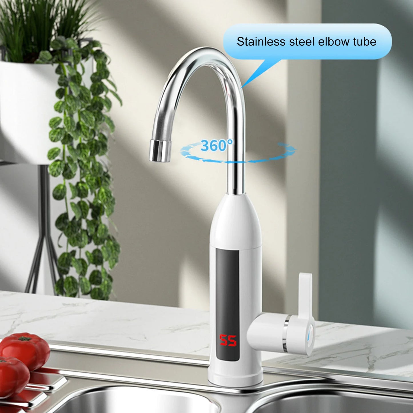 3000W Instant Water Heater Faucet 360 Degree Rotatable Water Pipe IPX4 ABS Tankless Stainless Steel Kitchen Heating Tap for Home