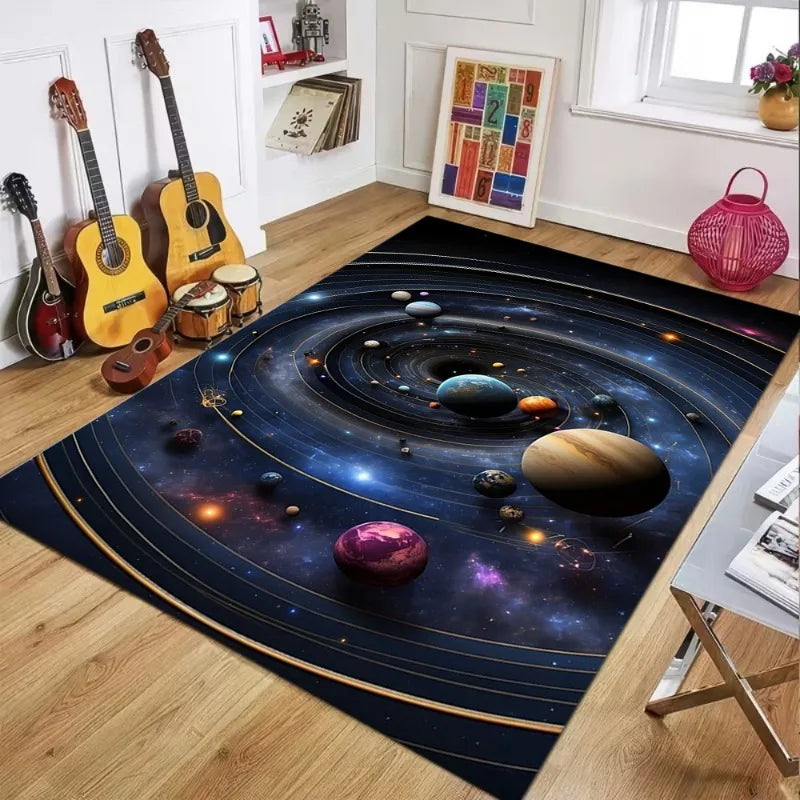 Solar System Rug Space Material Astronomy Theme Home Decor Carpet Planet Star Print Soft Non-slip Mat for Living Room Bedroom