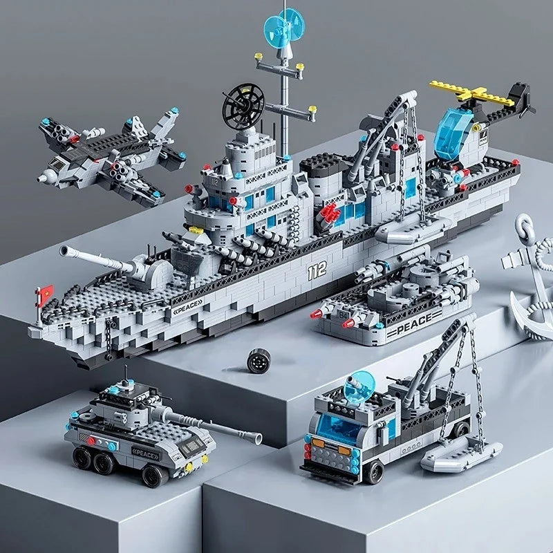 65CM Super Large Navy Warship Building Blocks Army Ship Model 6 in 1 Multi Shape Building Blocks Toy Set for Boys Toys