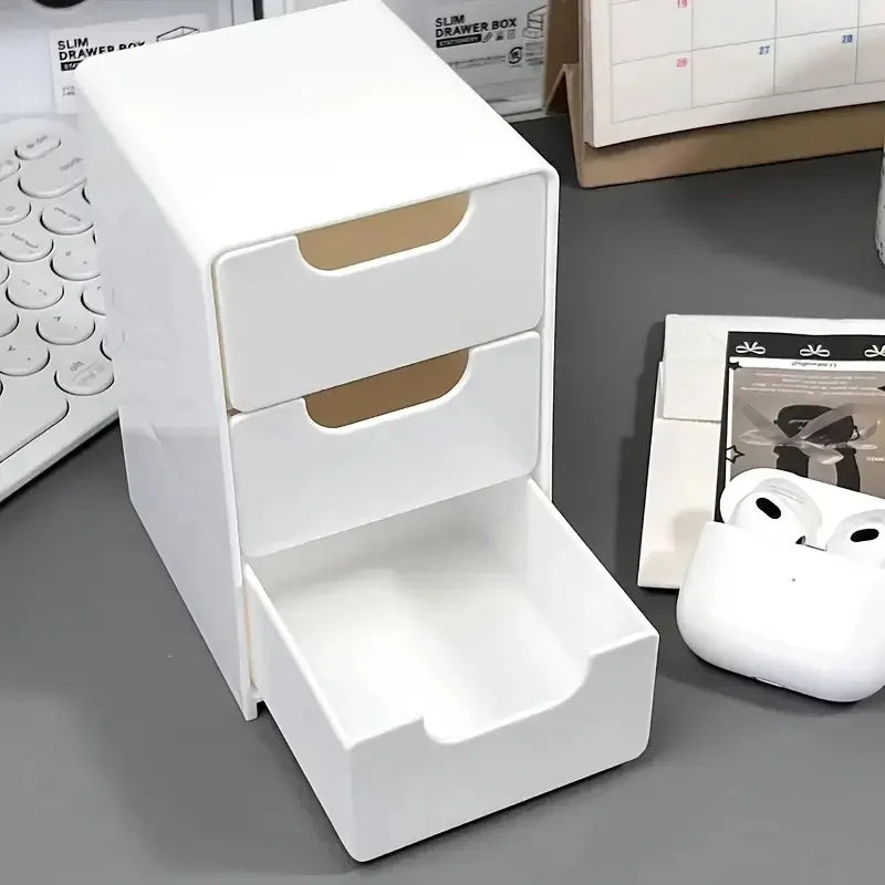 3-Tier Plastic Cosmetic Storage Box Organizer with Drawers Multifunctional