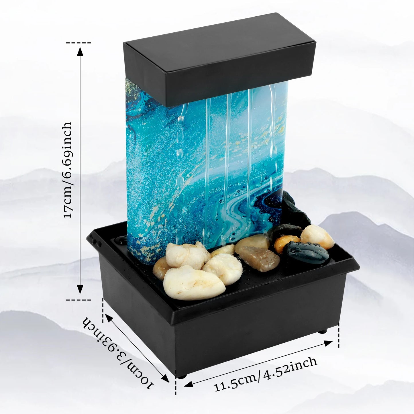 Tabletop Waterfall Home Decor Relaxation Meditation Desktop Fountain with Soft Lights Flowing Water Ornaments