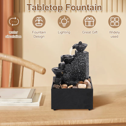 Tabletop Waterfall Home Decor Relaxation Meditation Desktop Fountain with Soft Lights Flowing Water Ornaments