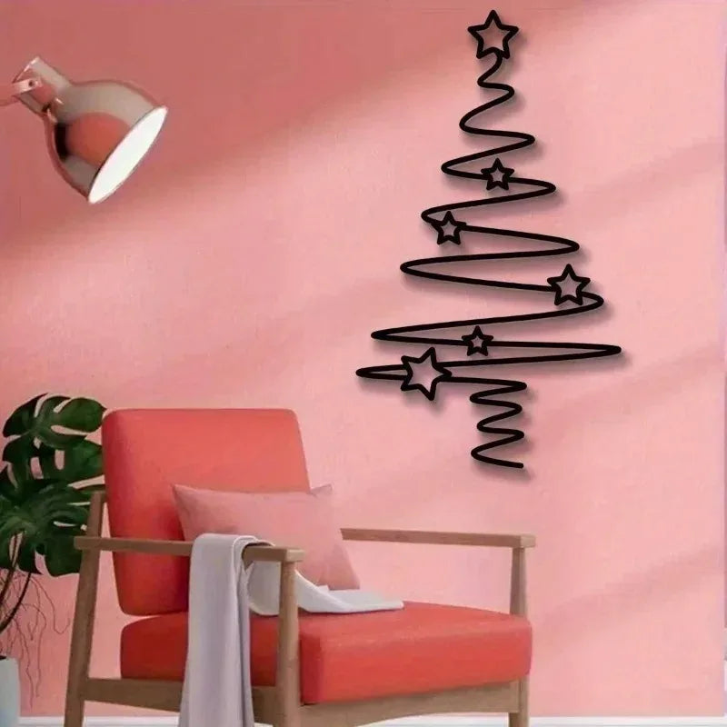 1pc Metal Christmas Tree Wall Art - Holiday Star Ornaments Indoor Outdoor Decor