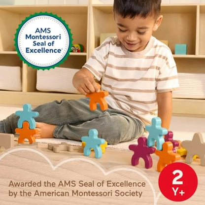 Wood Montessori Toy Stacking Shapes American Montessori Society Seal of Excellence 16-Piece Wooden Learning Activity and Expert