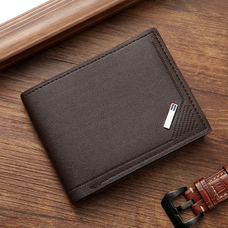 Men's leather short wallet thin wallet foldable minimalist soft leather wallet