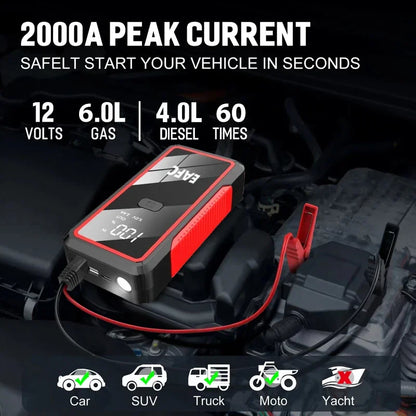 Car Jump Starter 2000A/1200A/600A Car Battery Starter Portable Power Bank Charger 12V