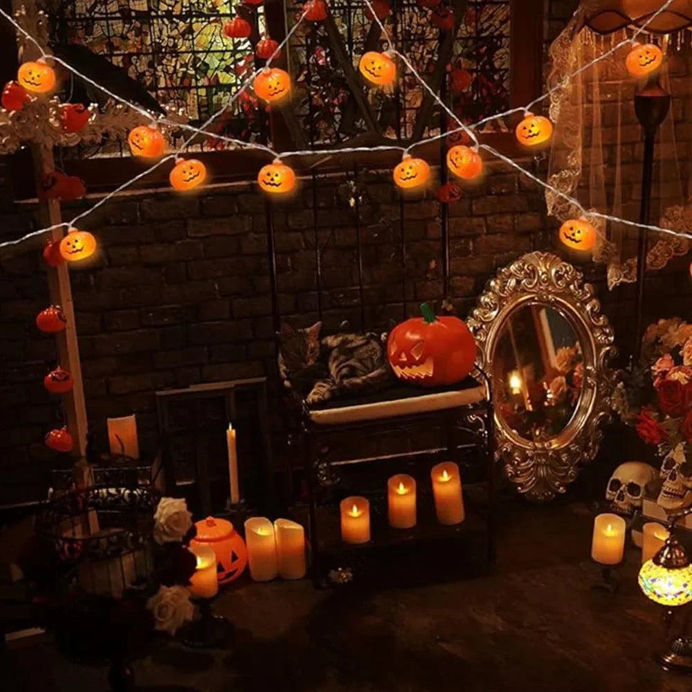 Halloween Spooky Pumpkin Shape LED String Lights Battery Operated Warm Glow Lamp Multi Scene Decor