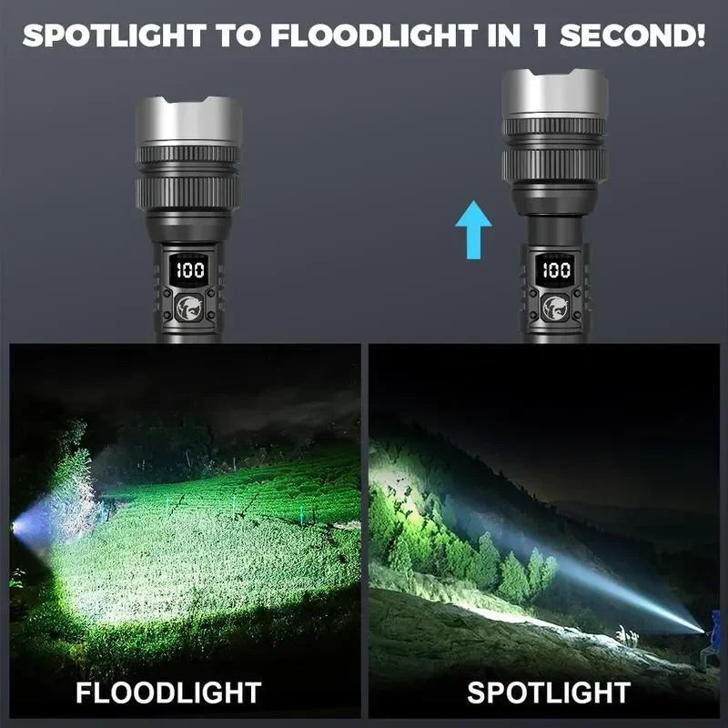 2000LM Super Bright LED Flashlight, USB-C Rechargeable with Digital Display Torch,Long Lasting for Outdoor Camping Emergency
