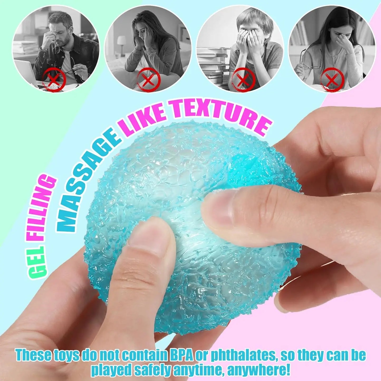 1Pc Squishy Multicolor Texture Ice Ball Squeeze Toy for Kids Soft Pinch Sensory Toys,Party Favors Gifts.
