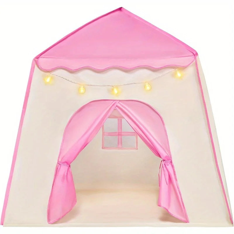 JOYFY Pink Princess Tent for Girls with LED Star Lights Large Playhouse Kids Castle Play Tent for Children Indoor Outdoor Games