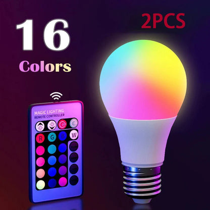 16 Colors RGB Bulb LED Multicolor Bulb E27 220V Household Lighting Dimmable 24 Key Remote Control Smart Lamp