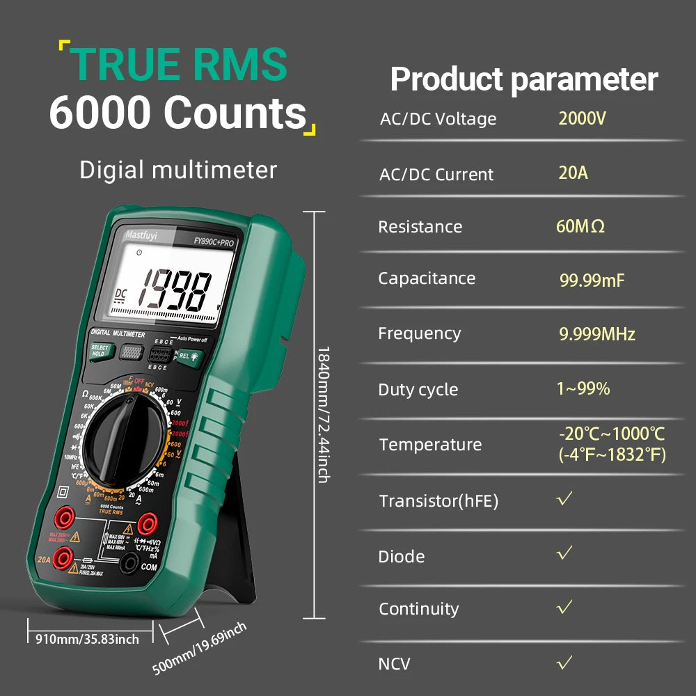 MASTFUYI 2000V 20A Extra-Large Range Dig Multifunctional All-in-One Machine