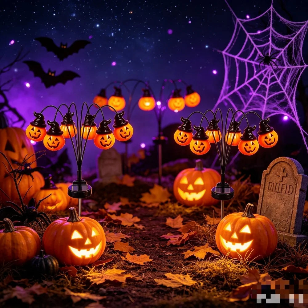 Halloween Solar Pumpkin Garden Lights Outdoor Waterproof Orange Ghost Lights