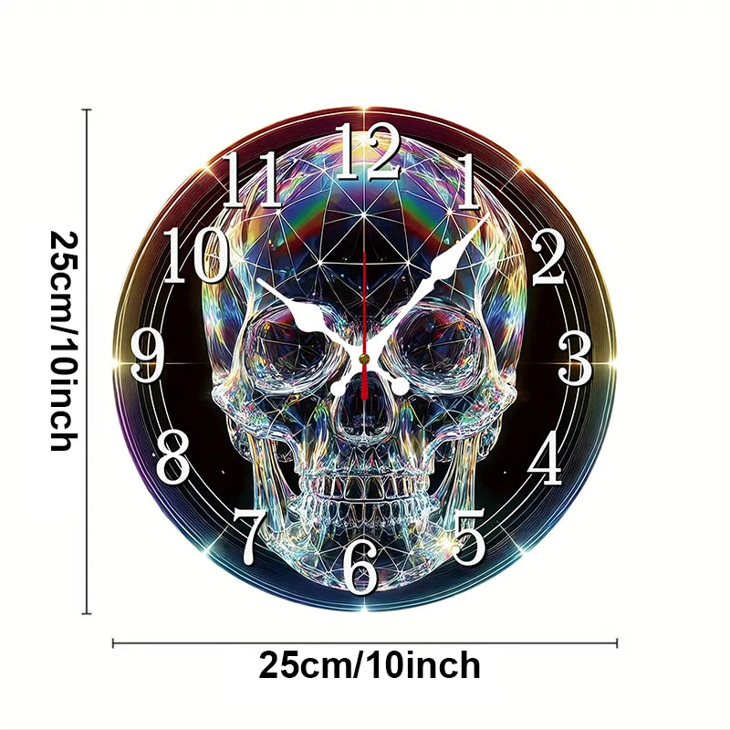 Rustic Gothic Skull Wooden Round Silent Hanging Wall Clock, Home Decoration