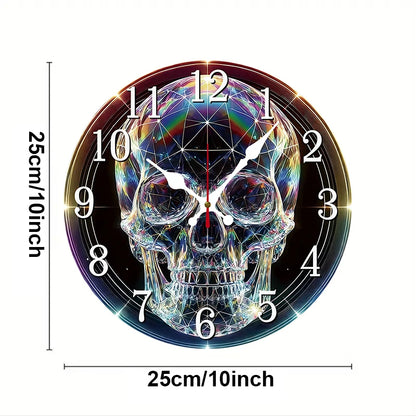 Rustic Gothic Skull Wooden Round Silent Hanging Wall Clock, Home Decoration